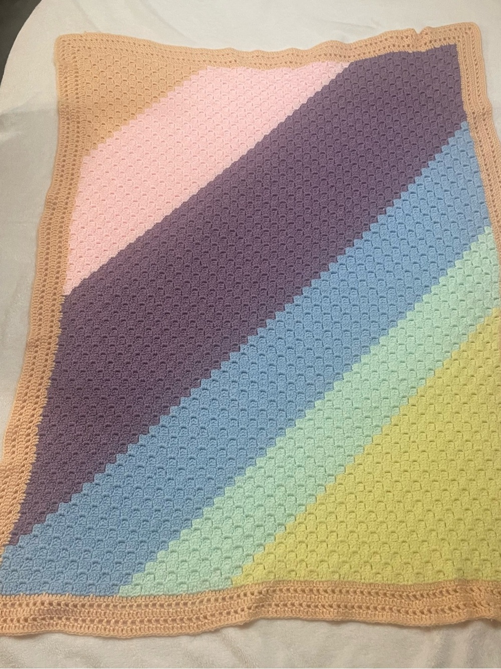Pastel Diagonal Stripe Crochet Throw Blanket - Multi-Color lap Lap Baby Blanket